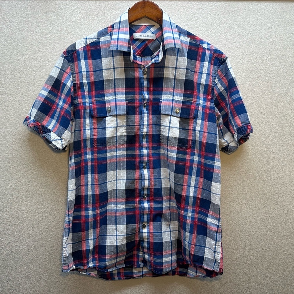 James Campbell Blue and Red Casual Button Down Shirt